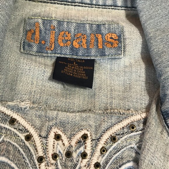 D. Jeans Sleeveless Cropped Vest With Butterfly Back Embellishments Junior Large - Picture 4 of 11